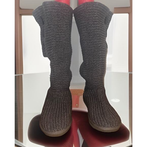 Ugg Australia Classic Cardy Gray Knit Pull On Fold Winter Boots Women’s Size 9 - Picture 1 of 9